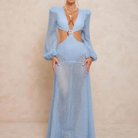 Dresses & Skirts - Blue Sexy Women's Cross-Back Cinched Waist Dress